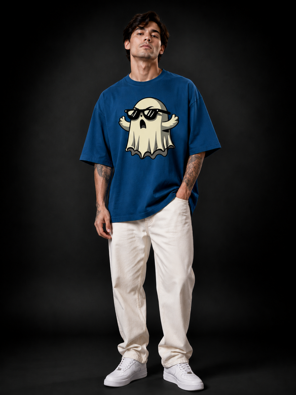 Cool Ghost Oversized Unisex T-Shirt – Premium Cotton Graphic Tee | Royal Blue