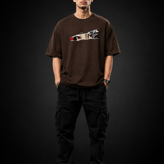 Anime Eyes Oversized Unisex T-Shirt – Premium Cotton Graphic Tee | Brown
