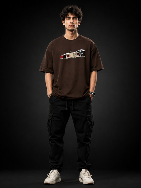 Anime Eyes Oversized Unisex T-Shirt – Premium Cotton Graphic Tee | Brown