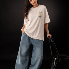 Stay Thristy Premium Oversized Cotton T-Shirt Beige