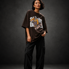 Skate Board Premium Oversized Cotton T-Shirt Coffee Brown