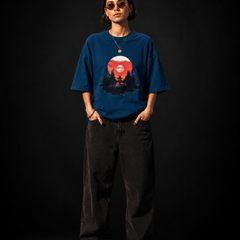 Rayleigh Rider Premium Oversized Cotton T-Shirt Petrol Blue