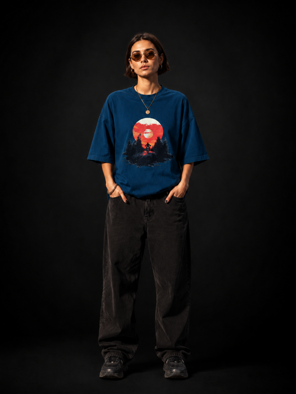 Rayleigh Rider Premium Oversized Cotton T-Shirt Petrol Blue
