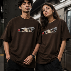 Anime Eyes Oversized Unisex T-Shirt – Premium Cotton Graphic Tee | Brown