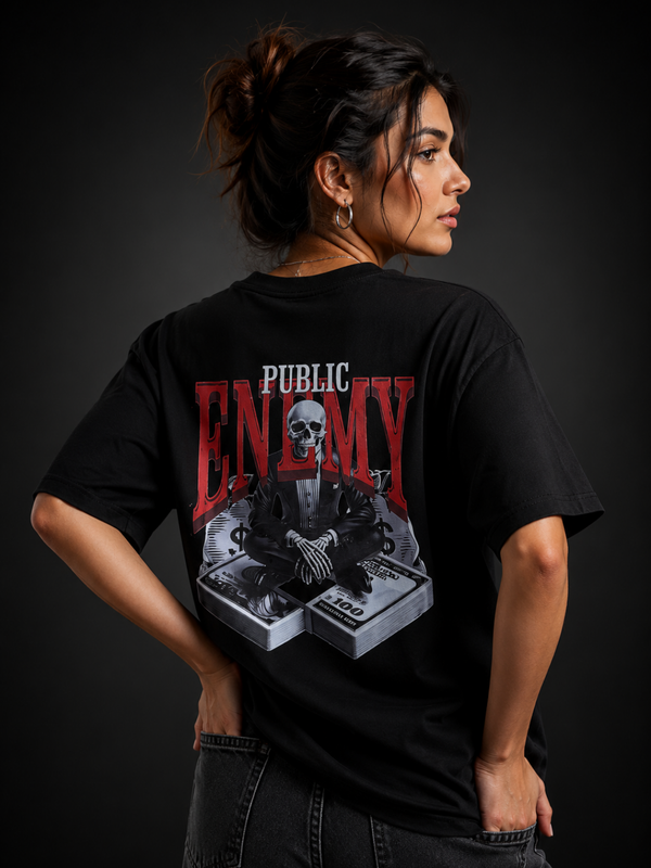 Public Enemy Premium Oversized Cotton T-Shirt Black