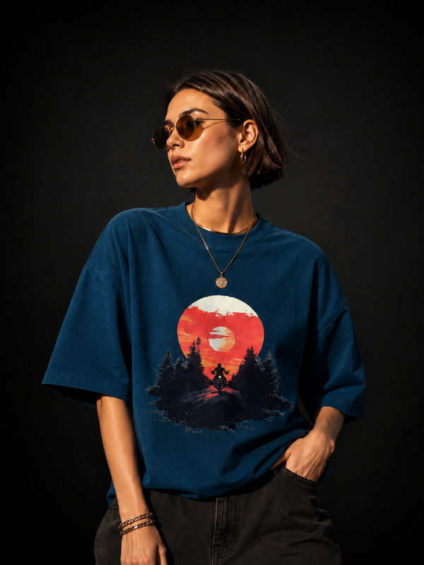 Rayleigh Rider Premium Oversized Cotton T-Shirt Petrol Blue