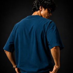 Rayleigh Rider Premium Oversized Cotton T-Shirt Petrol Blue