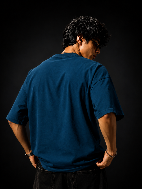 Rayleigh Rider Premium Oversized Cotton T-Shirt Petrol Blue