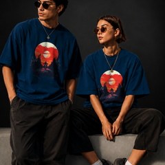 Rayleigh Rider Premium Oversized Cotton T-Shirt Petrol Blue