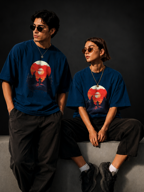 Rayleigh Rider Premium Oversized Cotton T-Shirt Petrol Blue