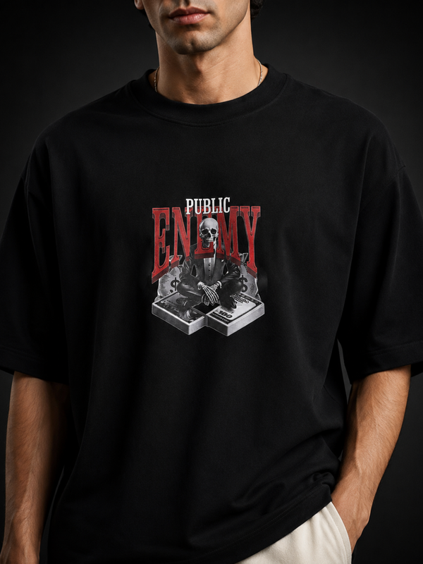 Public Enemy Premium Oversized Cotton T-Shirt Black