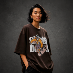 Skate Board Premium Oversized Cotton T-Shirt Coffee Brown