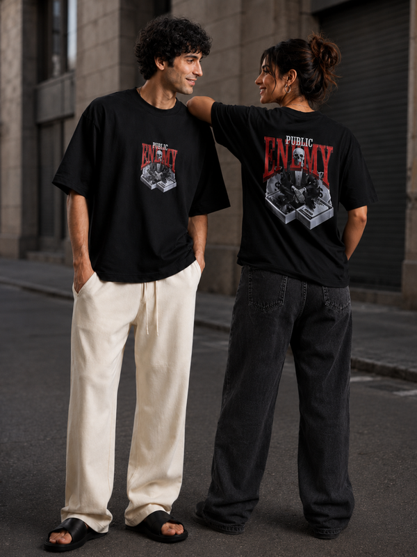 Public Enemy Premium Oversized Cotton T-Shirt Black