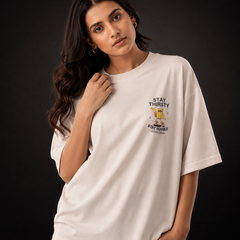 Stay Thristy Premium Oversized Cotton T-Shirt Beige