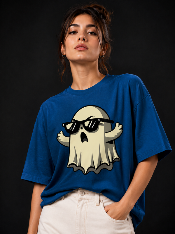 Cool Ghost Oversized Unisex T-Shirt – Premium Cotton Graphic Tee | Royal Blue