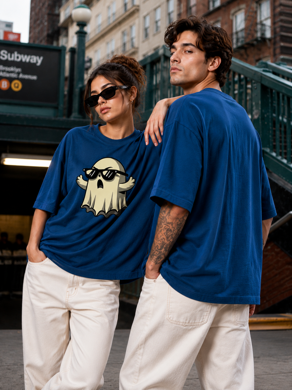 Cool Ghost Oversized Unisex T-Shirt – Premium Cotton Graphic Tee | Royal Blue