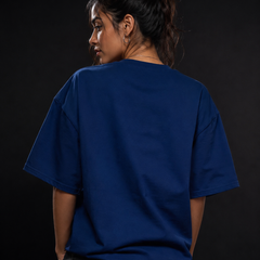 Retro Synthwave Premium Oversized Cotton T-Shirt  Denim Blue