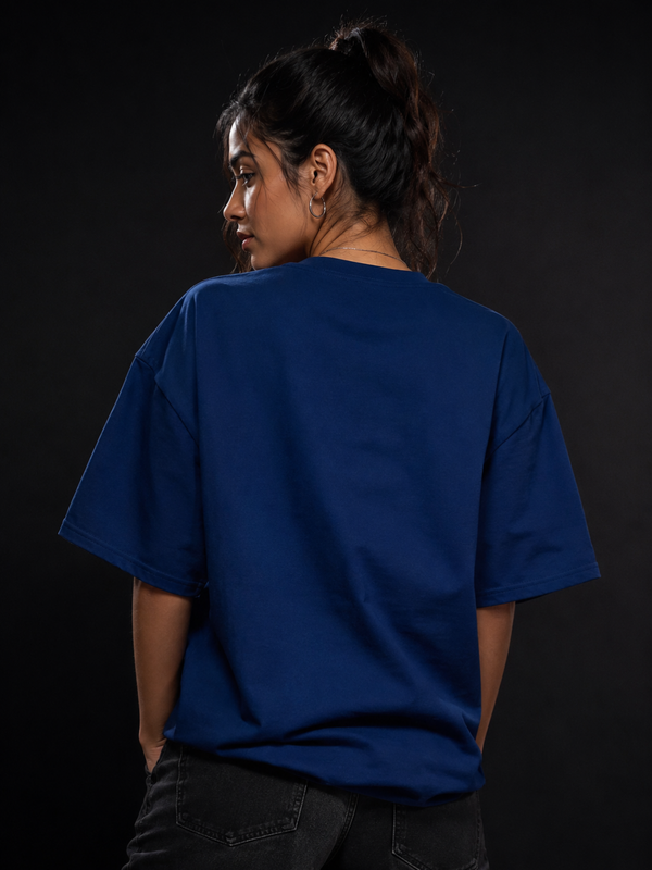 Retro Synthwave Premium Oversized Cotton T-Shirt  Denim Blue