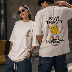 Stay Thristy Premium Oversized Cotton T-Shirt Beige