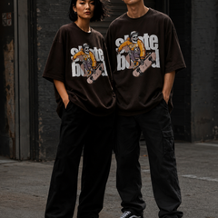 Skate Board Premium Oversized Cotton T-Shirt Coffee Brown
