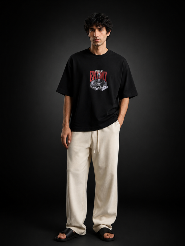 Public Enemy Premium Oversized Cotton T-Shirt Black